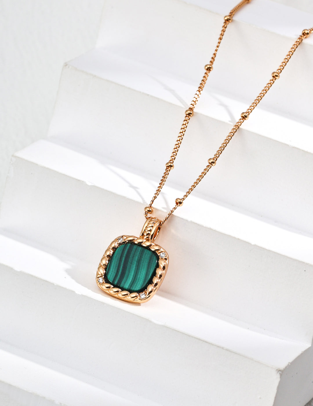 Simple Zircon Natural Peacock Stone Necklace