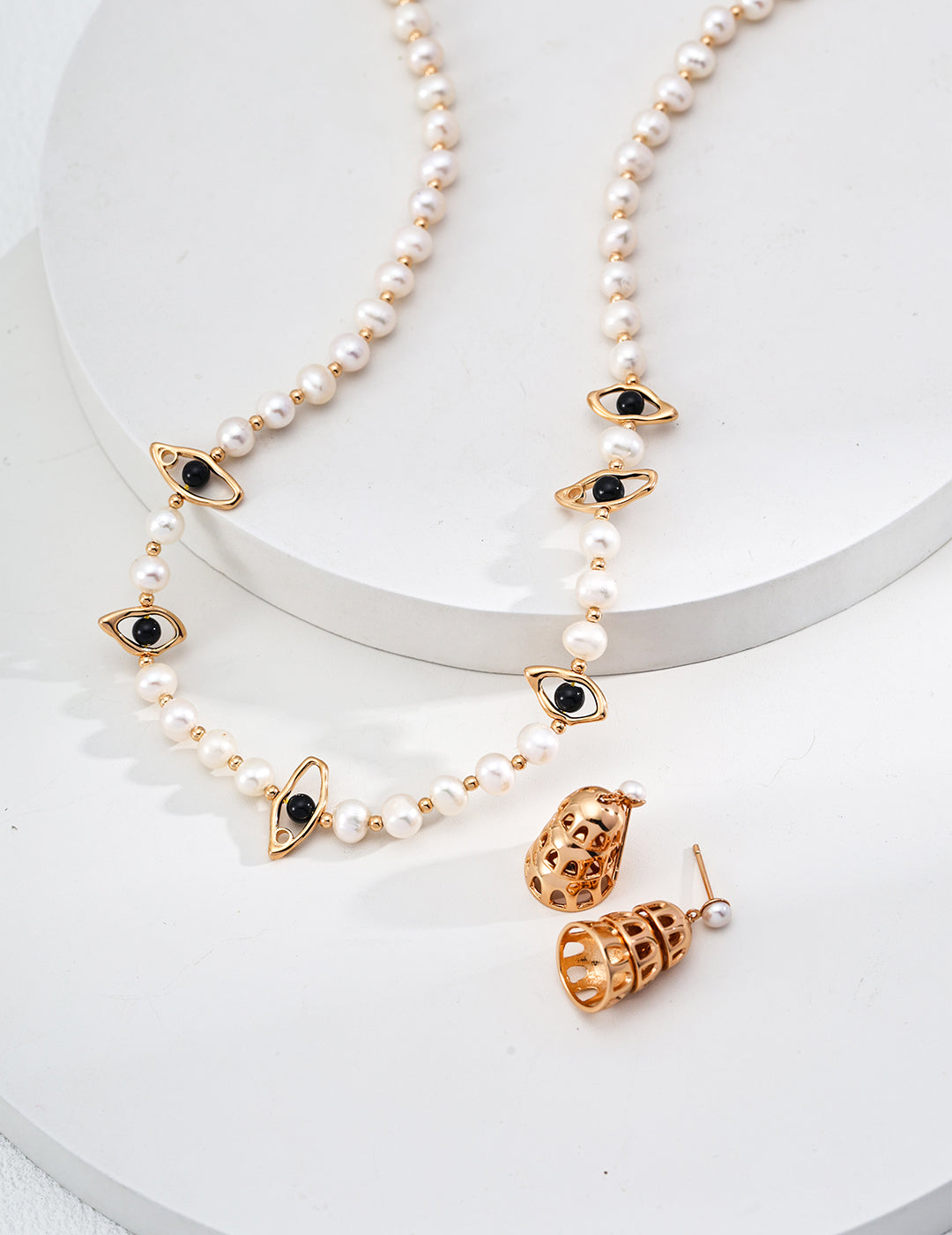 Natural pearl black agate necklace