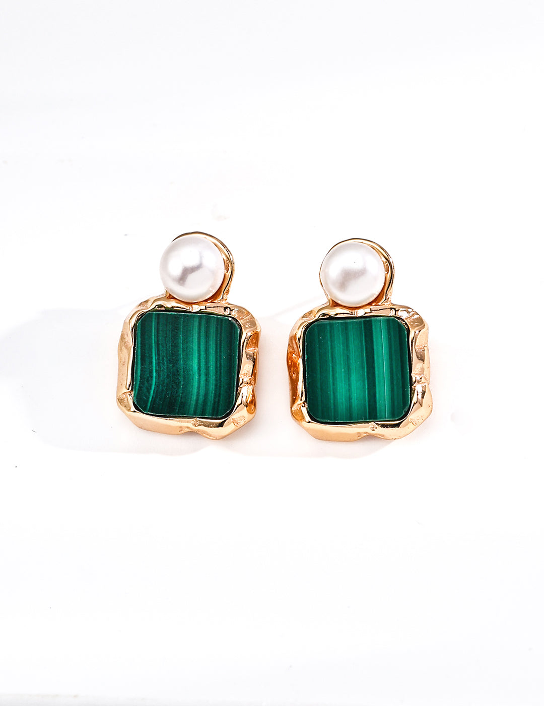 Vintage natural pearl peacock stone earrings