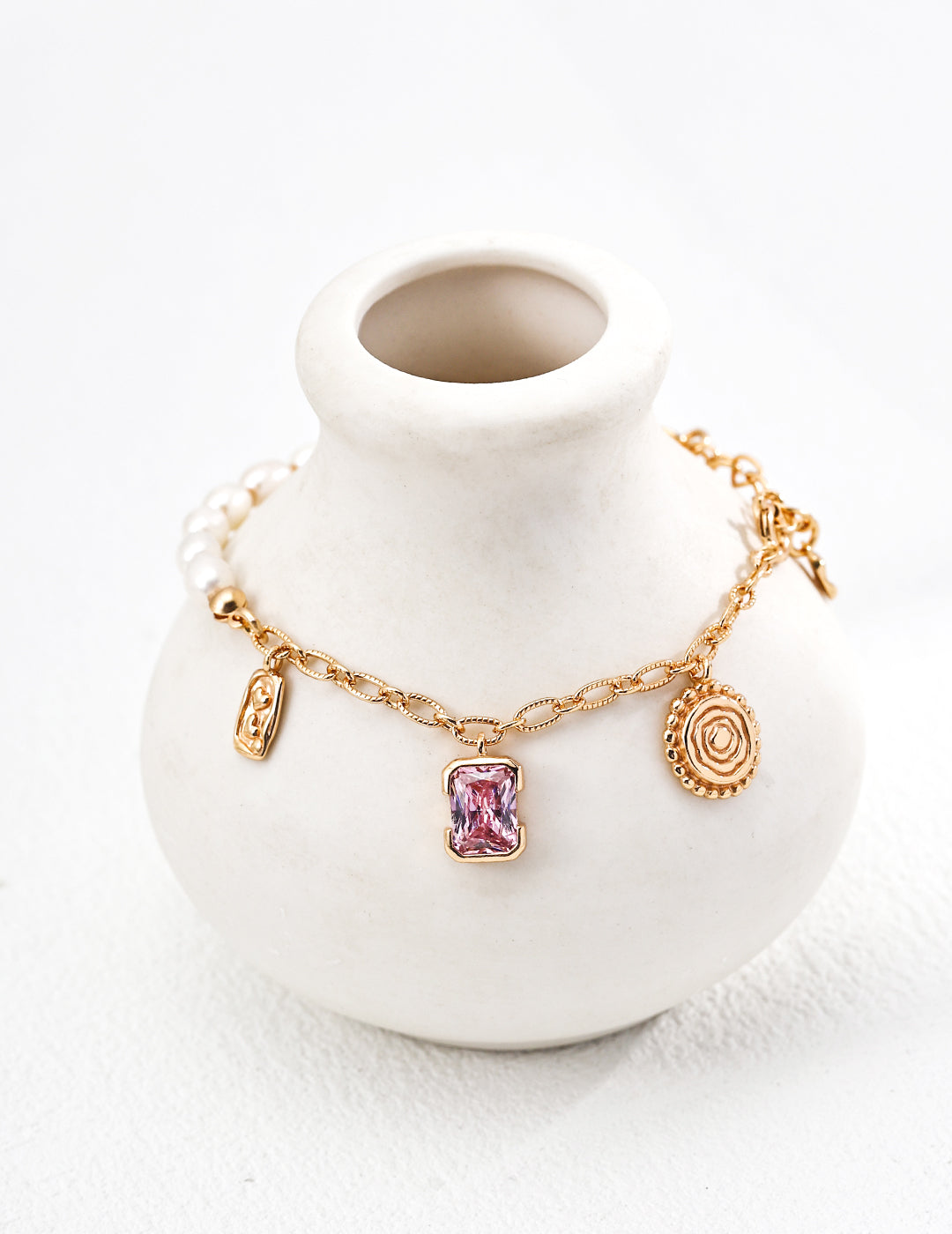 Vintage natural pearl zircon bracelet