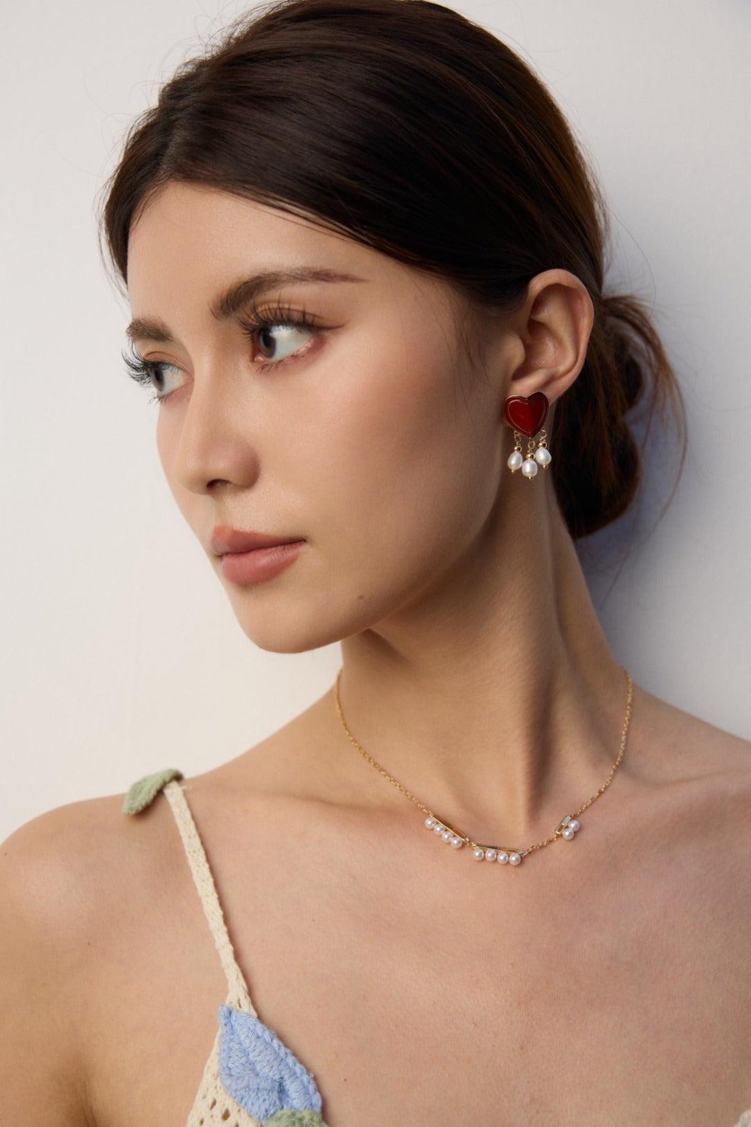Stylish red drop-glazed heart earrings