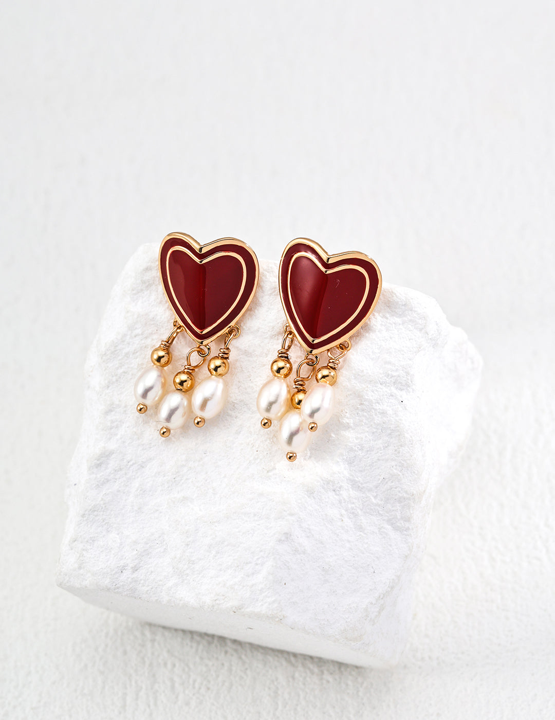 Stylish red drop-glazed heart earrings