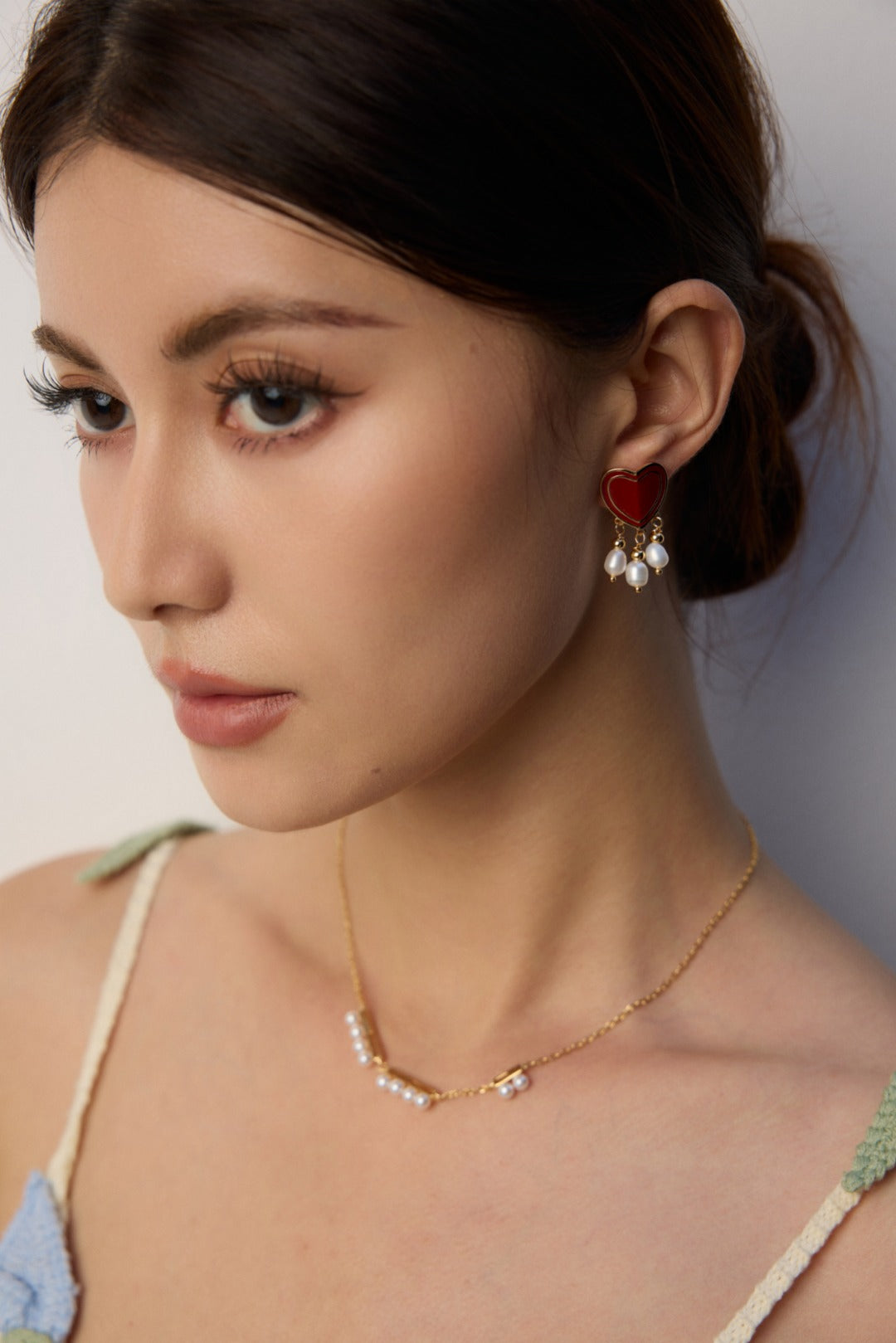 Stylish red drop-glazed heart earrings