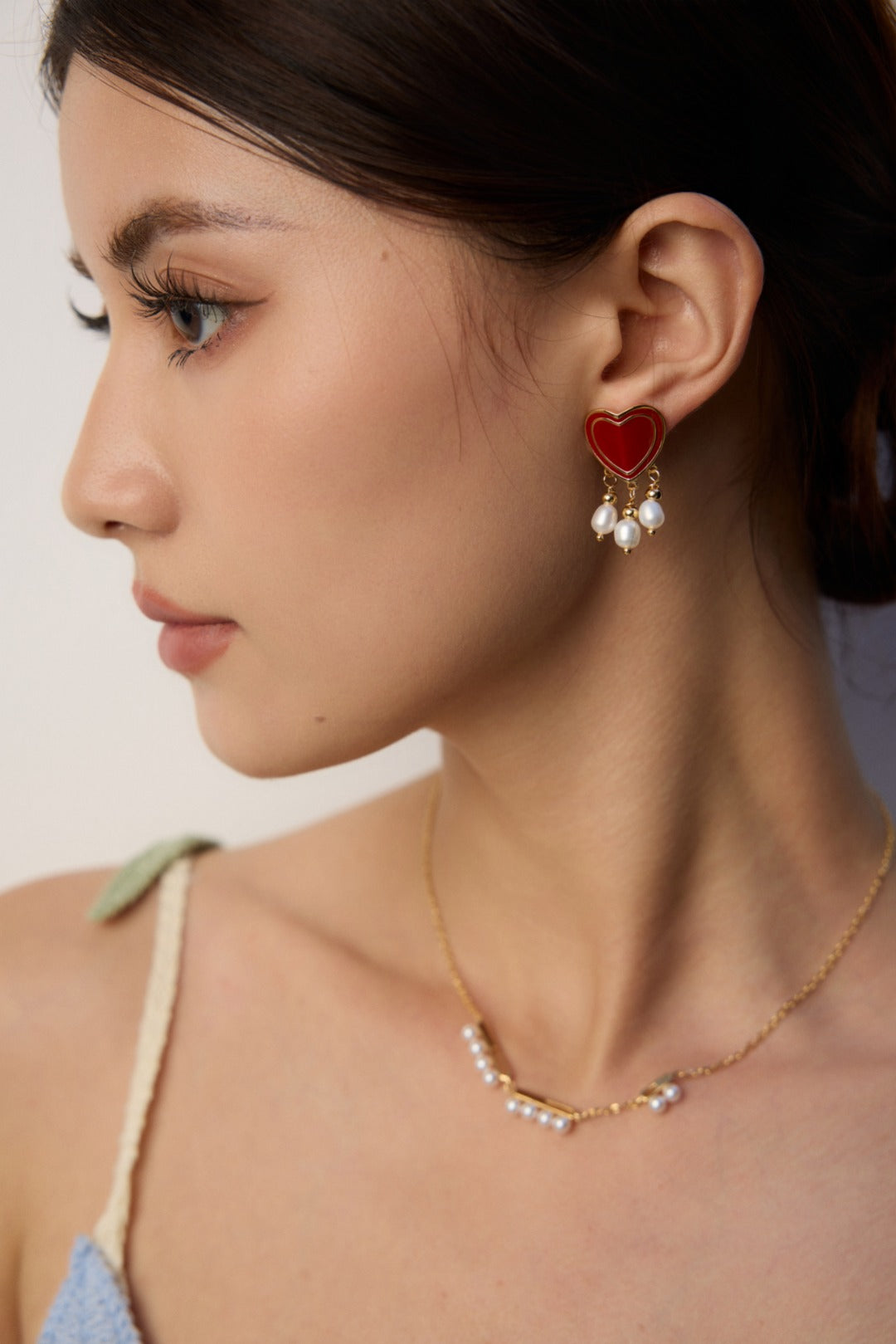 Stylish red drop-glazed heart earrings