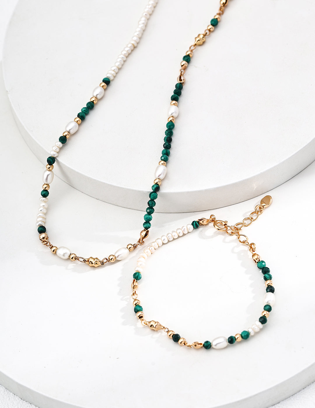 Vintage natural pearl malachite necklace