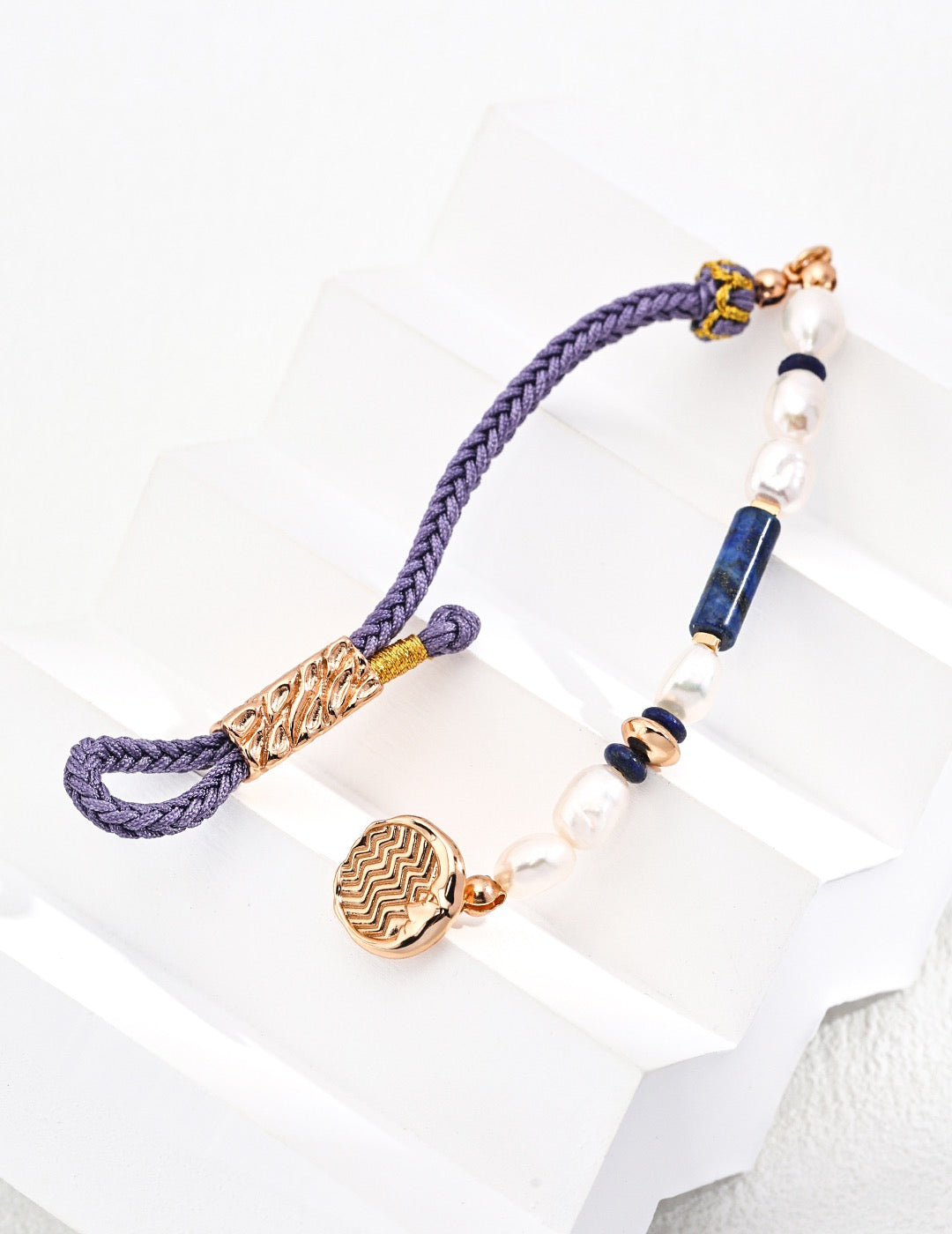 18K gold plated silver & Lapis & pearls bracelet