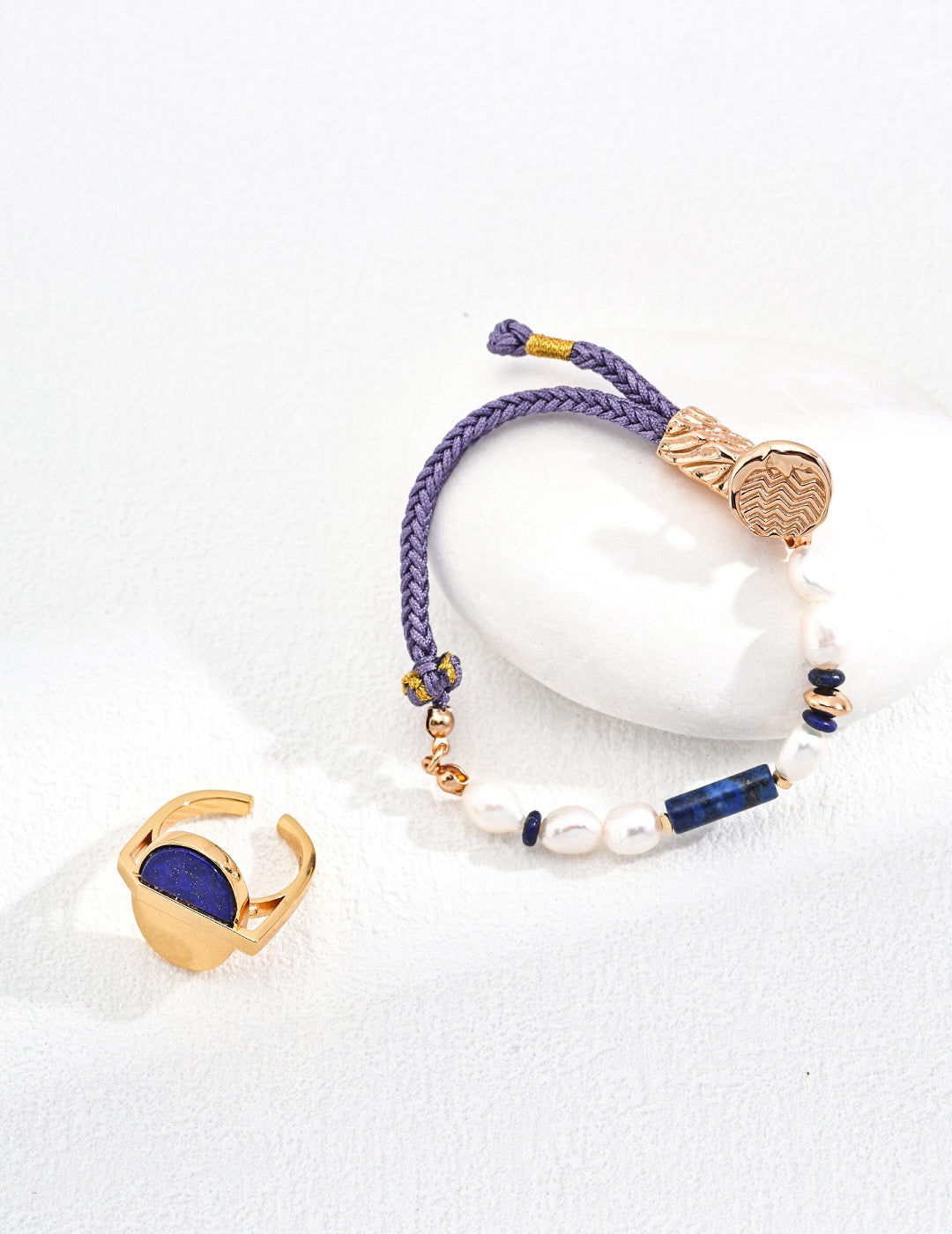 18K gold plated silver & Lapis & pearls bracelet