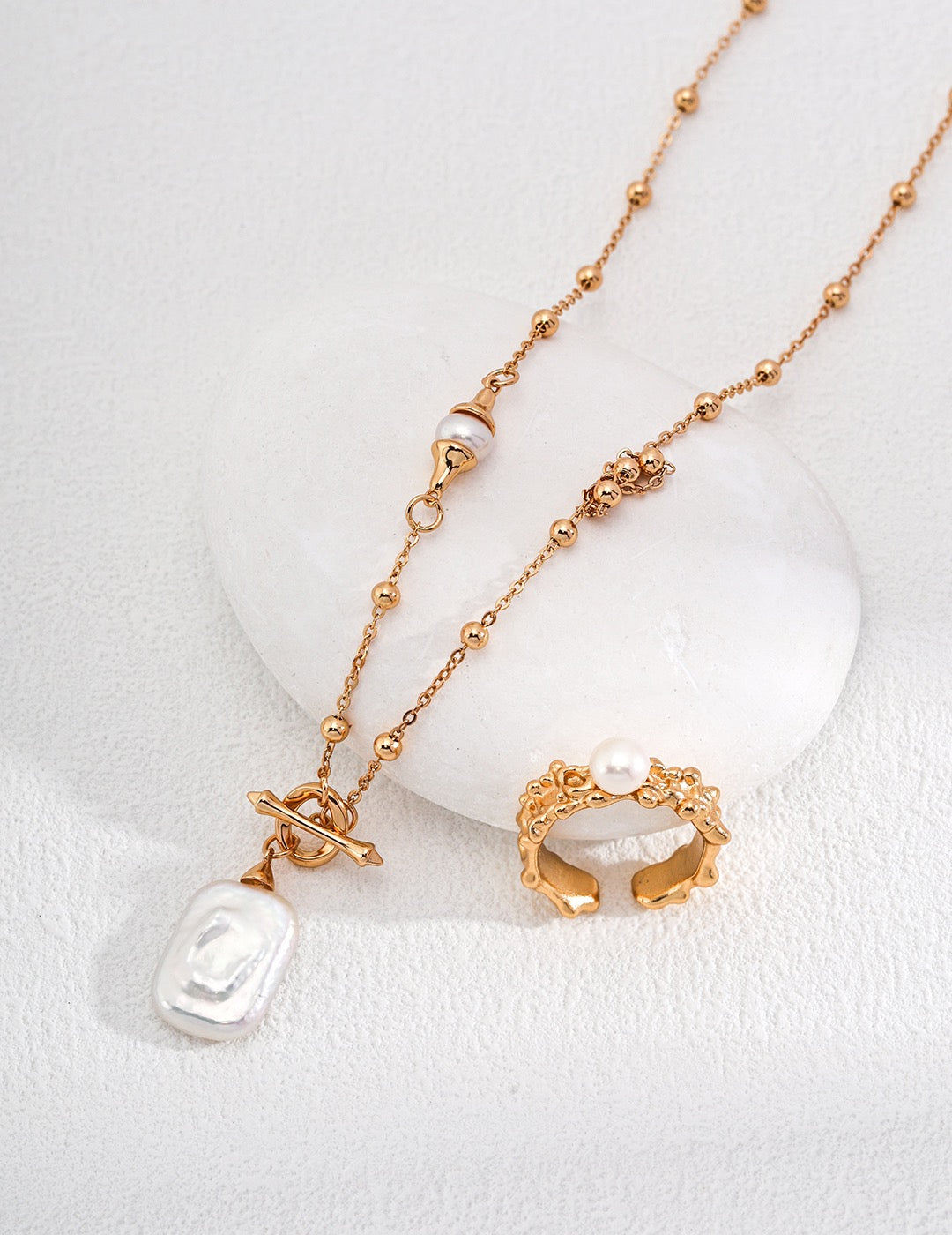 18K gold plated silver & pearls necklace