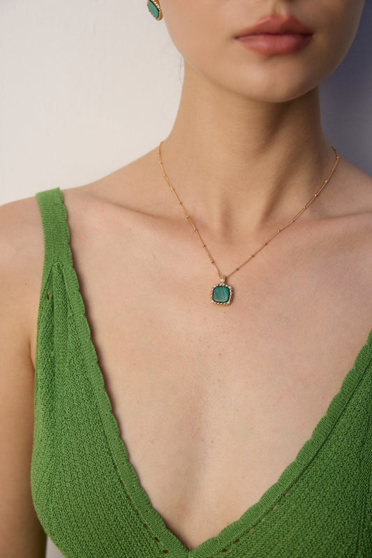 Simple Zircon Natural Peacock Stone Necklace