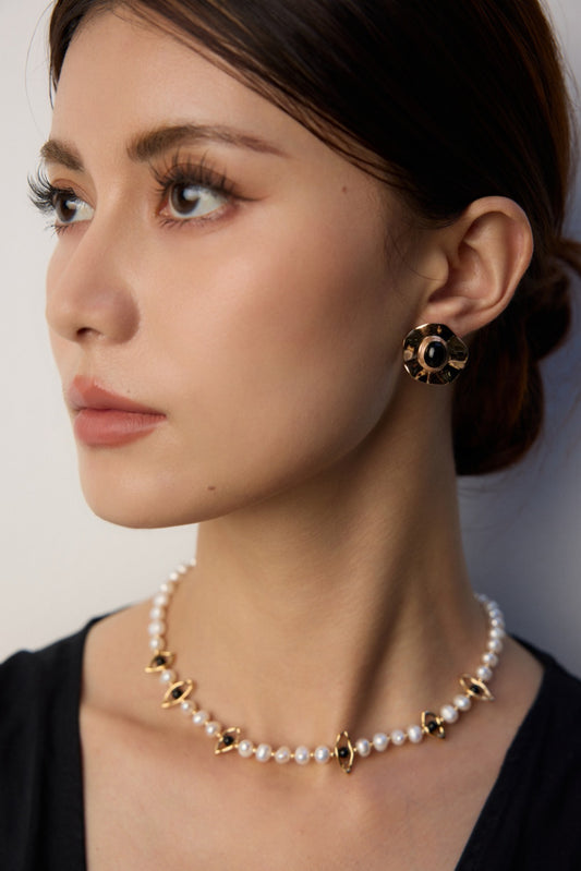Natural pearl black agate necklace