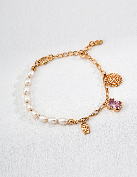 Vintage natural pearl zircon bracelet