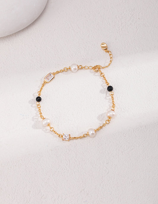 Sterling silver pearl agate bracelet