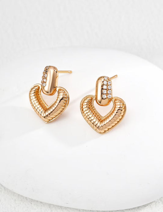 Retro zircon heart-shaped earrings