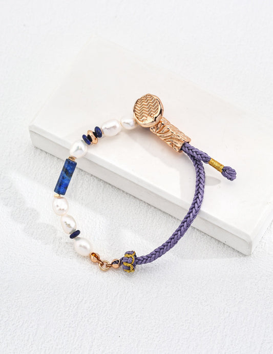 18K gold plated silver & Lapis & pearls bracelet